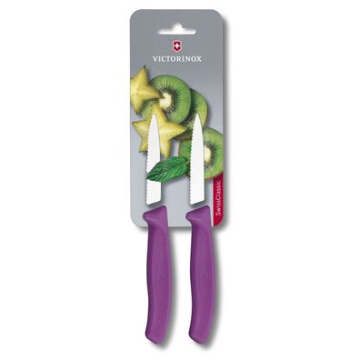 Swiss Classic, Gemüsemesser, 2 Stk, 8cm, Wellenschliff, spitz, violett, B