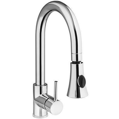 Einloch-Waschtischarmatur aus Edelstahl mit Brause, Höhe 370 mm - Hendi 810163