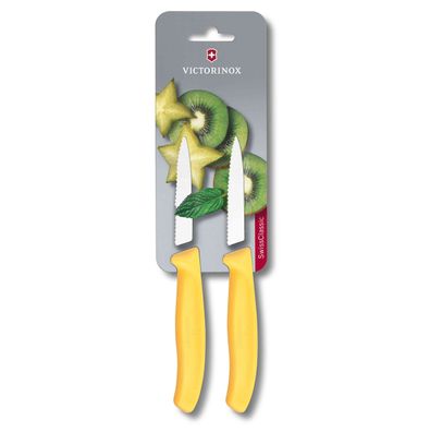 Swiss Classic, Gemüsemesser, 2 Stk, 8cm, Wellenschliff, spitz, gelb, B