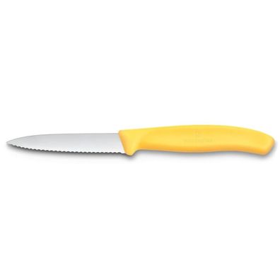 Swiss Classic, Gemüsemesser, 8cm, Wellen, Mittelspitz, gelb
