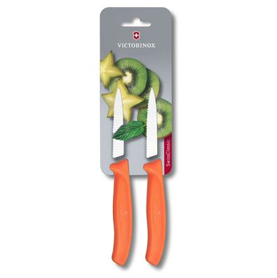 Swiss Classic, Gemüsemesser, 2 Stk, 8cm, Wellenschliff, spitz, orange, B