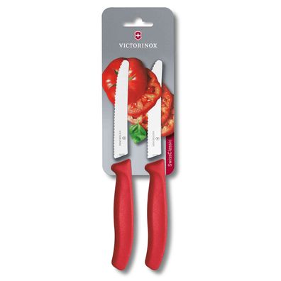 Swiss Classic, Tomaten-& Tafelmesser, 2 Stk, 11cm, Wellenschliff, rot, B