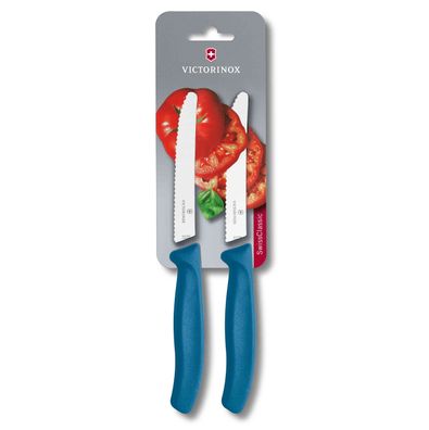 Swiss Classic, Tomaten-& Tafelmesser, 2 Stk, 11cm, Wellenschliff, blau, B