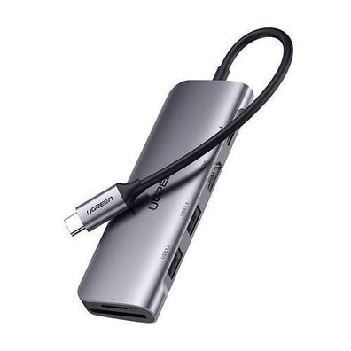 6-in-1-Hub-Adapter mit USB-C, HDMI, USB-A, USB-C PD, SD- und TF-Kartenleser - grau