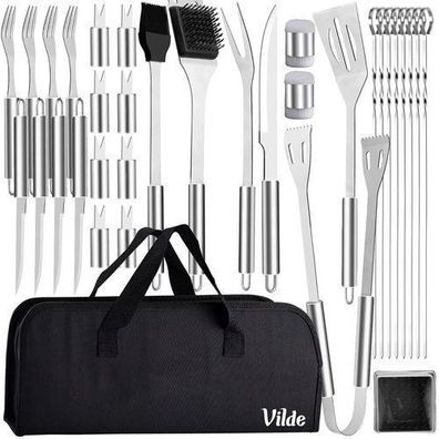 Grillbesteck-Set aus Stahl mit Etui, 33-teilig