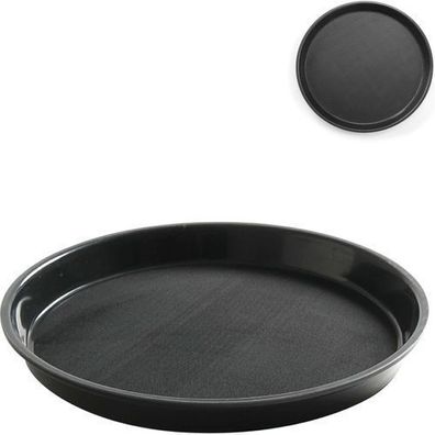 Rutschfestes, robustes rundes Kellnertablett mit Rand, Durchmesser 32 cm - schwarz