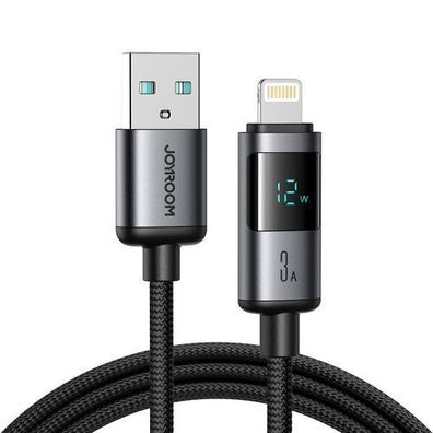 USB-A-Kabel mit Display - iPhone Lightning 3A 1,2 m - Schwarz
