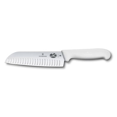 Fibrox, Santokumesser, 17cm, gerade, Kullenschliff, weiß, Blister