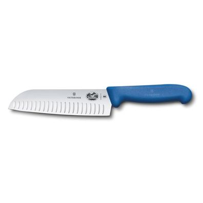 Fibrox, Santokumesser, 17cm, gerade, Kullenschliff, blau, Blister