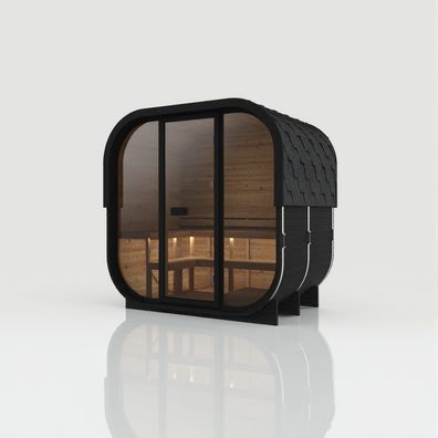 Hekla Outdoor Sauna Cube NERO 250 L - 250 x 235 x 225 cm 6 Personen FassSauna