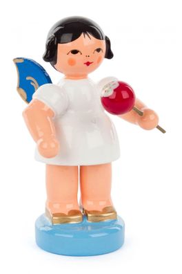 Engel + kandiertem Apfel stehend 5,5cm NEU Holzengel Holzfigur Weihnachtsfigur