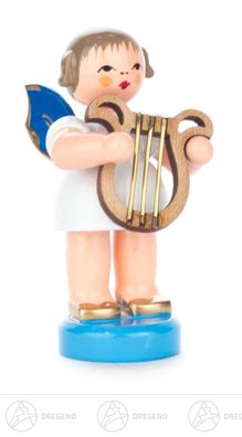 Engel mit Leier stehend, blaue Flügel H=ca 5,5 cm NEU Erzgebirge Holzfigur