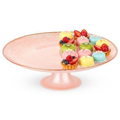 Rosafarbene Tortenplatte aus Glas auf einem Fuß, 28 cm