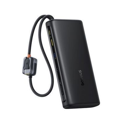 Powerbank 25000mAh 145W mit Display und integrierten USB-C-Kabeln - Schwarz