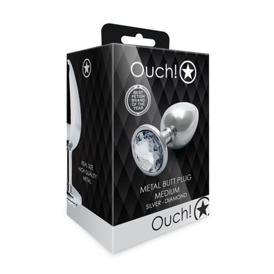 Analplug mit runden Edelsteinen Größe M Silber/Diamant