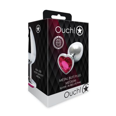 Analplug in Herzform, Größ M, Silber/Rubellitrosa