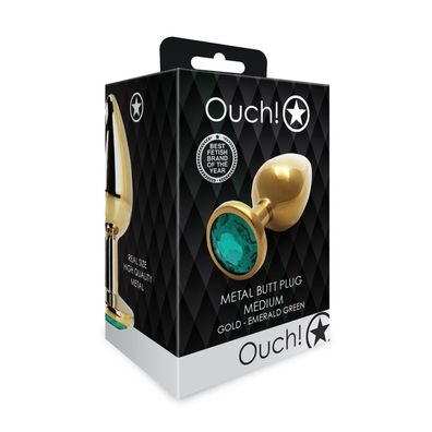 Analplug mit runden Edelsteinen Größe M Gold/Smaragdgrün