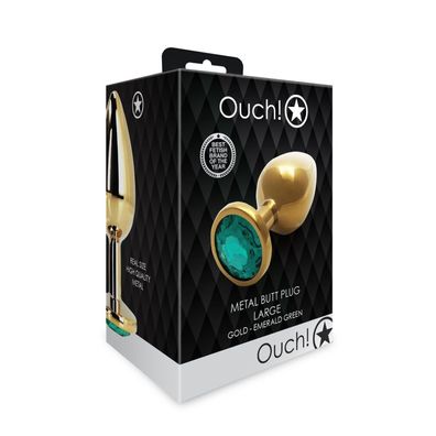 Analplug mit runden Edelsteinen Größe L Gold/Smaragdgrün