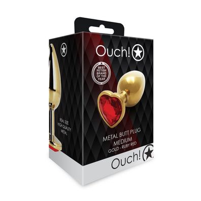 Analplug in Herzform, Größ M, Gold/Rubinrot