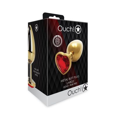Analplug in Herzform, Größ L, Gold/Rubinrot