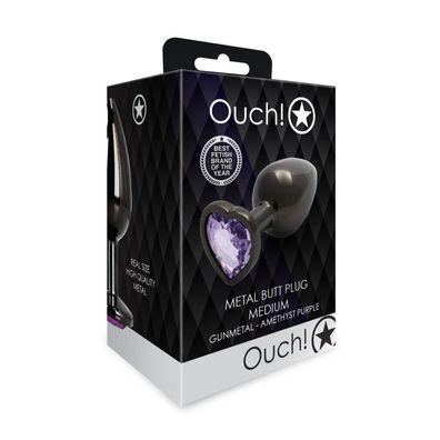 Analplug in Herzform, Größ M, Rotguss/Amethyst, Violett