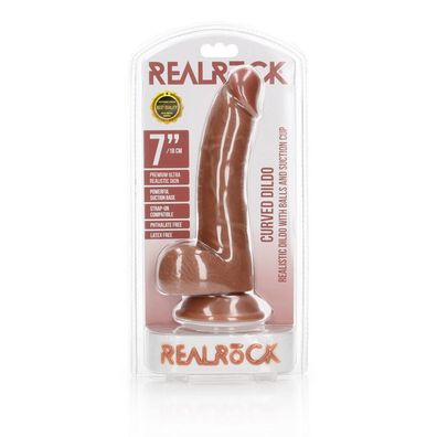 Gebogener realistischer Dildo mit Kugeln und Saugnapf - 7/18 cm