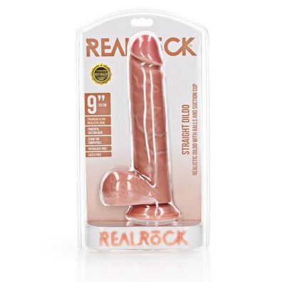 Gerader realistischer Dildo mit Kugeln und Saugnapf - 9/23 cm