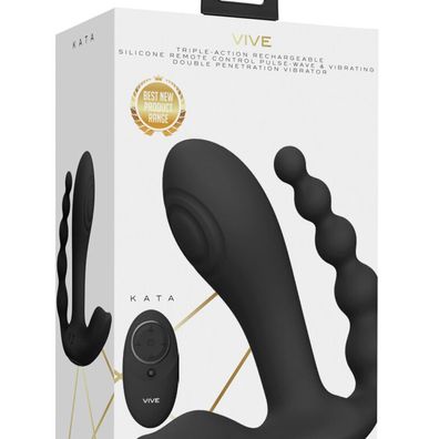 Kata Vibrator mit doppelter Penetration, Pulswelle, Schwarz