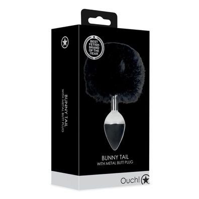 Hasenschwanz mit Analplug aus Metall, Schwarz
