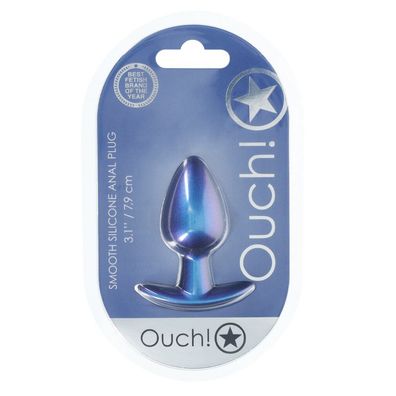 Analplug aus glattem Silikon, Größ M, 3,1/7,9 cm, Metallisches Blau