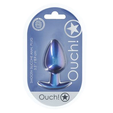 Analplug aus glattem Silikon groß 3,5/8,9 cm Metallisches Blau
