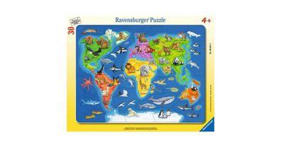 Ravensburger Kinderpuzzle Weltkarte mit Tieren (30 Teile, Rahm