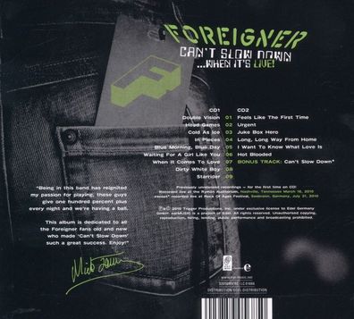 Foreigner: Foreigner: Can't Slow Down... When It's Live!