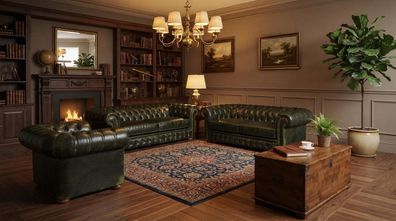Zwei Dreisitzer Chesterfield Sofa Sessel Kunstleder Modern Elegant