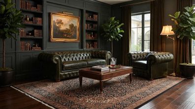 Grüne Chesterfield Designer Sofagarnitur Ledercouch Relaxsessel