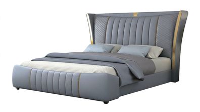 Bett Doppelbett Polsterbett Grau Modern Elegant Stilvoll Edel Gold