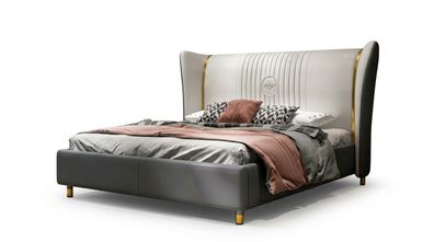 Bett Doppelbett Polsterbett Grau Beige Modern Elegant Stilvoll Edel