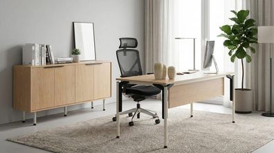 Büro Set Moderner Stil Beige Holz Schreibtisch Sideboard Möbel