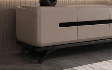 Modernes Beige Wohnzimmer TV Lowboard Couchtisch Holz Metall