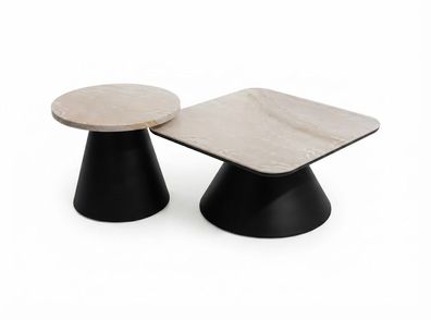 Moderner Beige Couchtisch Marmoroptik Metall Wohnzimmertisch Set