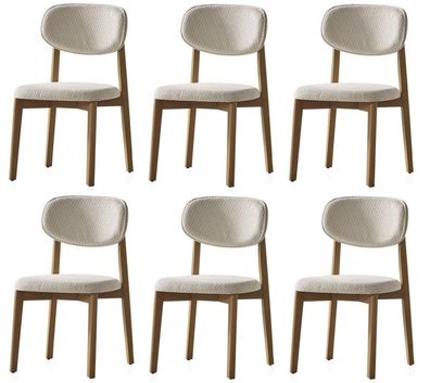 Stuhlset 6er Modern Weiß Textil Holz Polsterstuhl Esszimmer
