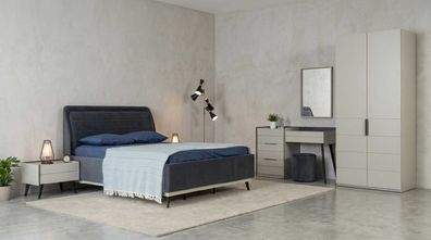 Schlafzimmer Set Bett Nachttisch Schrank Modern Blau Beige Edel