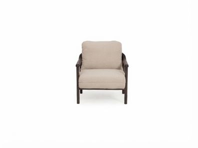 Sessel Modern Beige Bequem Polster Lounge Holz Gestell Wohnen