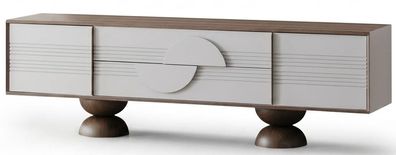 Moderner TV Lowboard Weiß Holz Großer Fernsehtisch Wohnzimmer