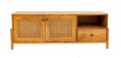 Massivholz Sideboard Kommode mit Rattanfronten Boho Stil Naturholz