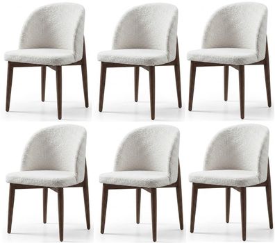 Elegantes Weißes 6er Stuhlset Textil Holz Polsterstühle Esszimmer