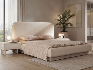 Bett Nachttische Beige Modern Edel Polsterbett Doppelbett Set