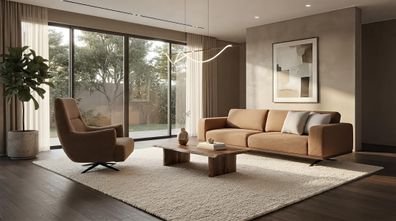 Sofa Set 3 Sitzer Sessel Modern Braun Edel Luxus Design Polster