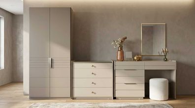 Schlafzimmer Set Beige Modern Luxus Schrank Schminktisch Sideboard