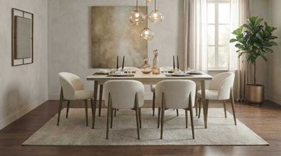 Essgruppe Beige Modern Luxus Esstisch Set Tisch 4x Stühle